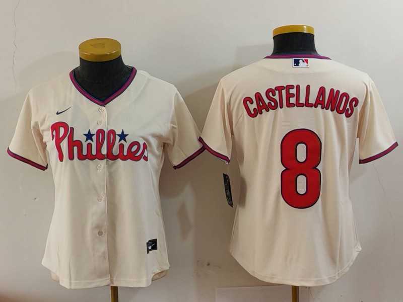 Womens Philadelphia Phillies #8 Nick Castellanos Cream Cool Base Jersey